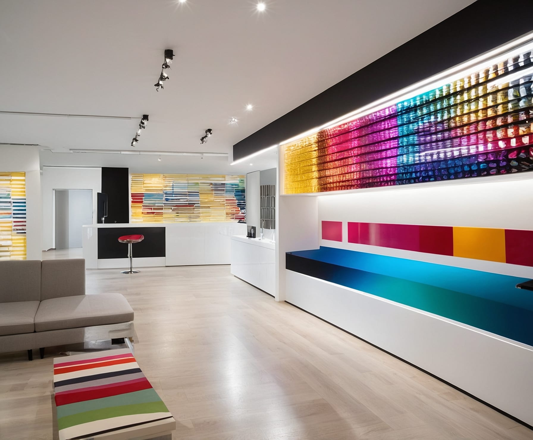 Espacio comercial transformado con colores modernos.